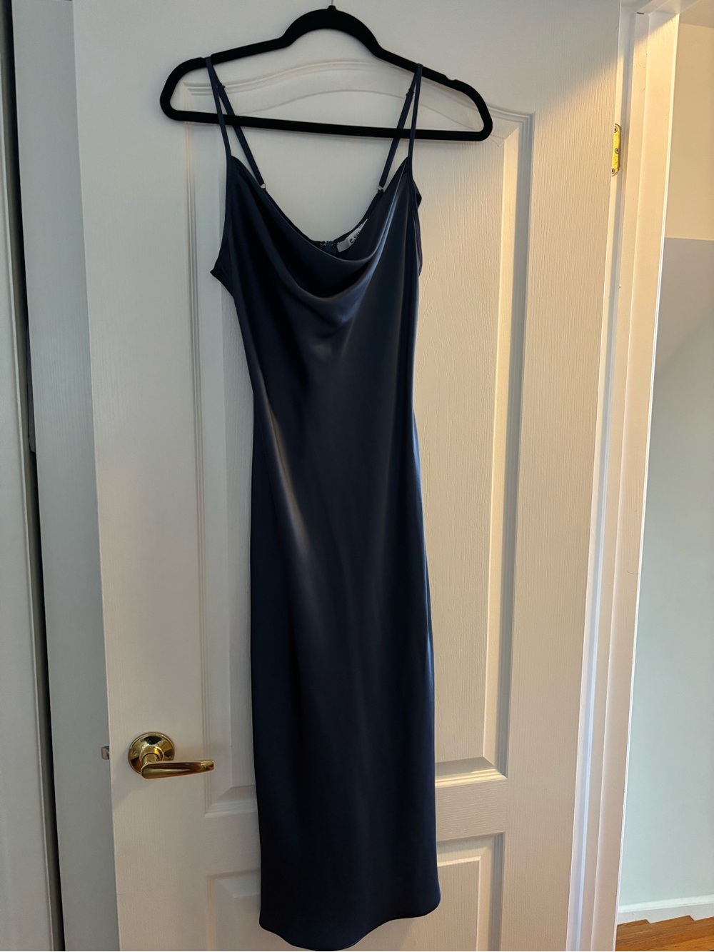 Elegant Navy Slip Dress with Cowl Neck